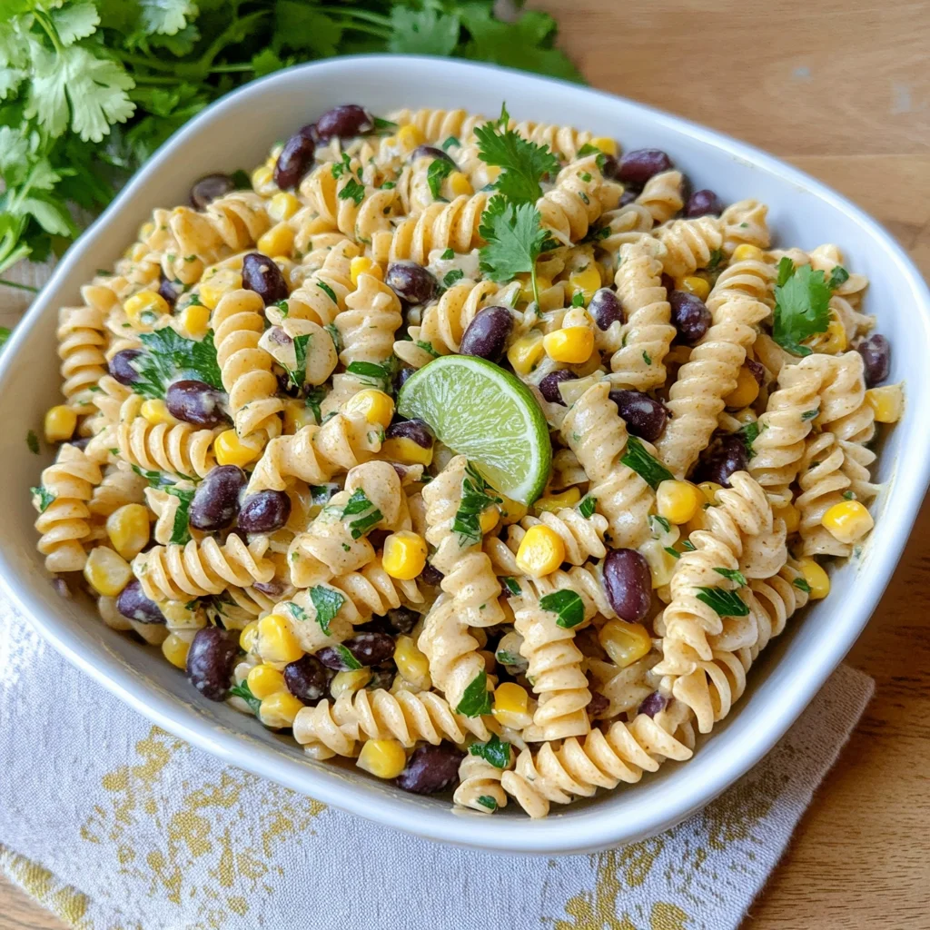 Black Bean and Corn Pasta Salad with Lime Greek Yogurt Dressing