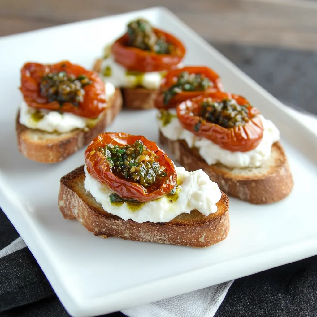 Roasted Tomato Burrata Crostini