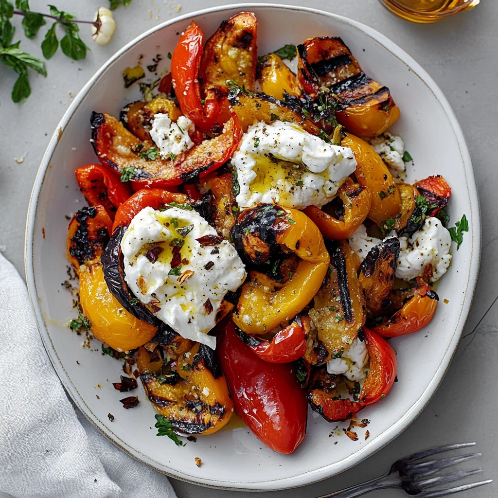 Grilled Marinated Peppers with Burrata