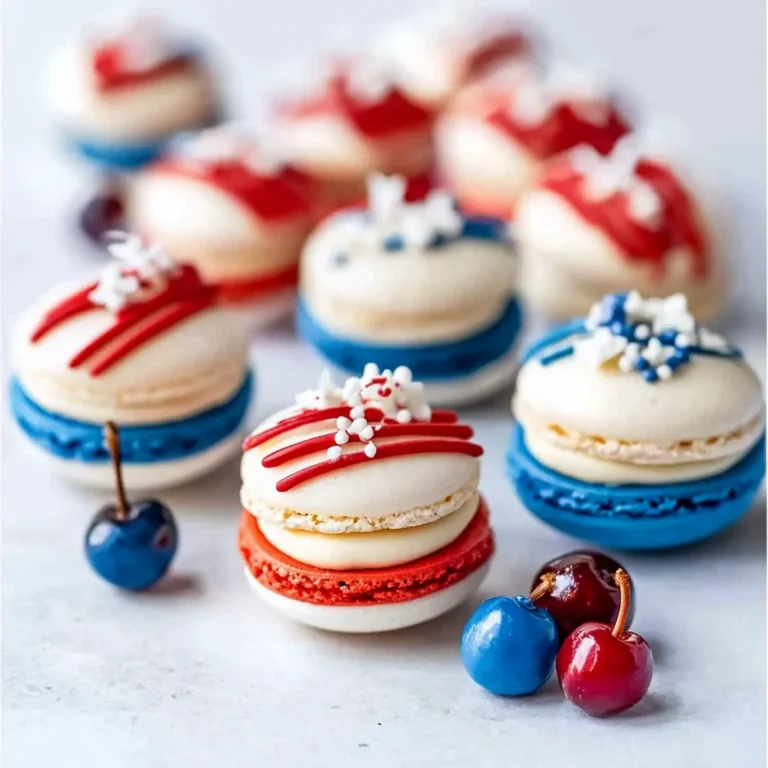 Red, White, & Blue Cherry Cheesecake Macarons
