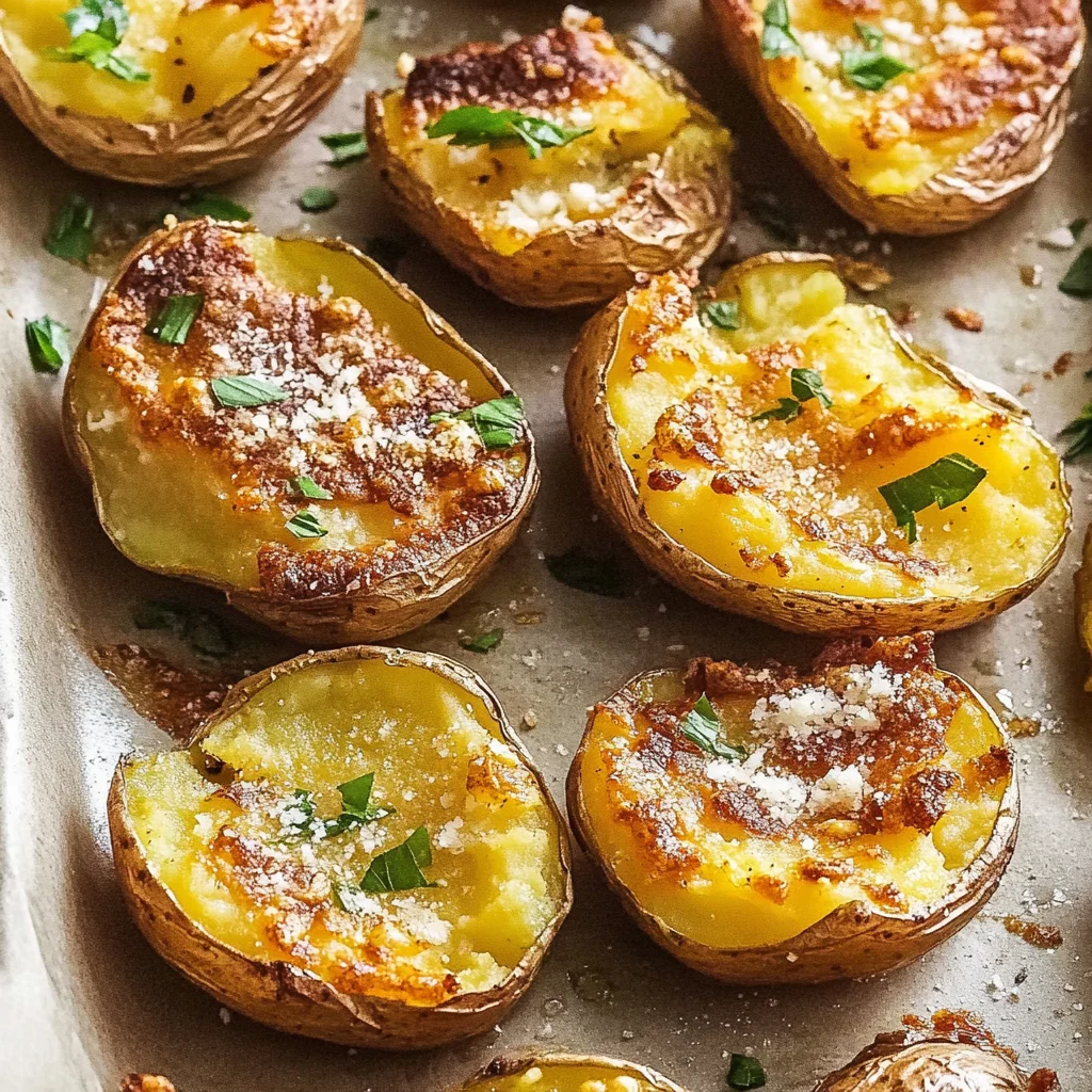 Baked Smashed Potatoes with Garlic & Parmesan