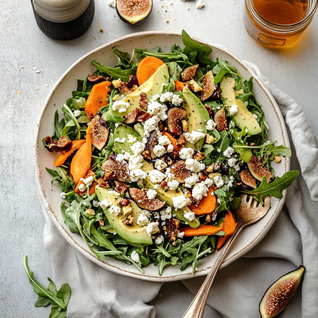 Carrot Arugula Salad with Fig, Goat Cheese & Avocado