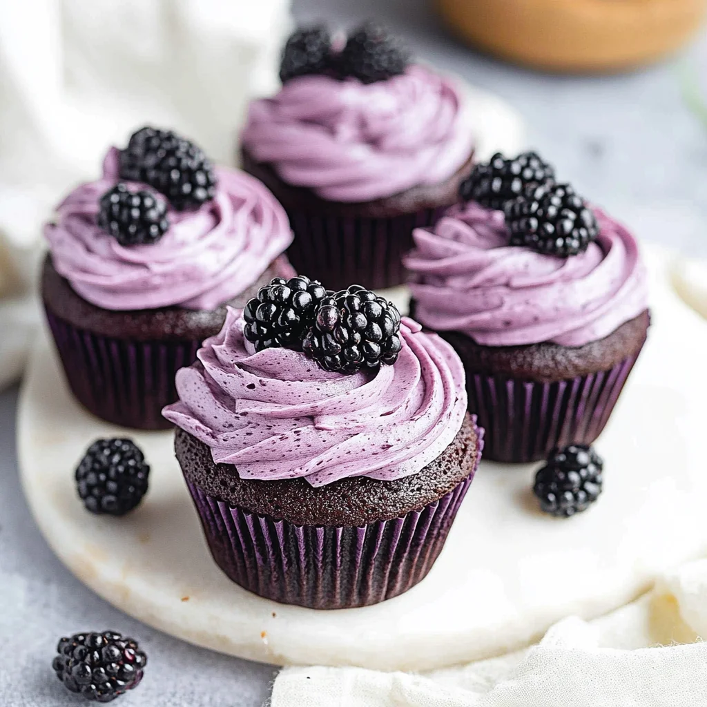 Chocolate Cupcakes with Blackberry Buttercream