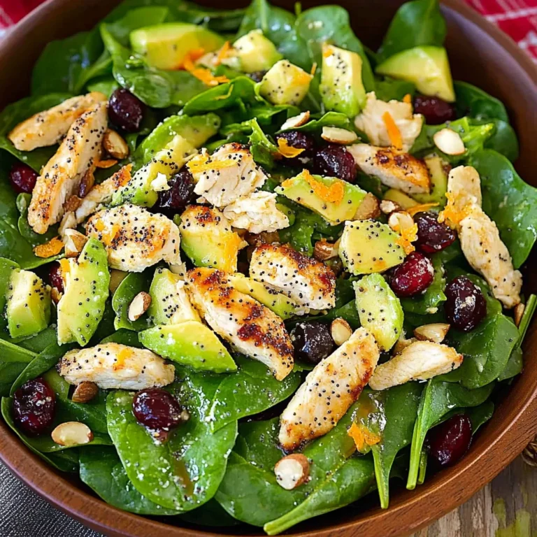 Cranberry Avocado Spinach Salad with Chicken and Orange Poppy Seed Dressing
