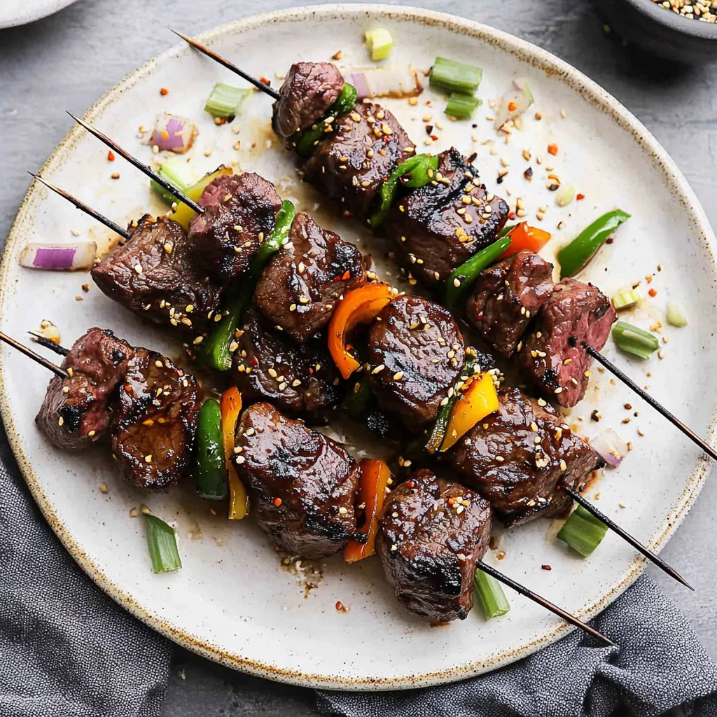 Grilled Asian Garlic Steak Skewers