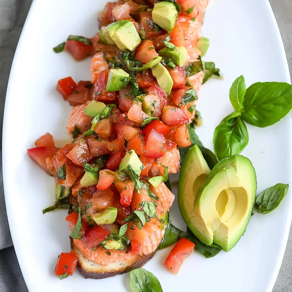 Grilled Salmon Bruschetta with Avocado