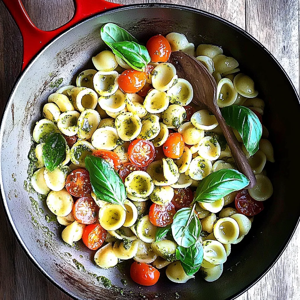 Orecchiette with Cherry Tomatoes, Mozzarella & Basil Pesto