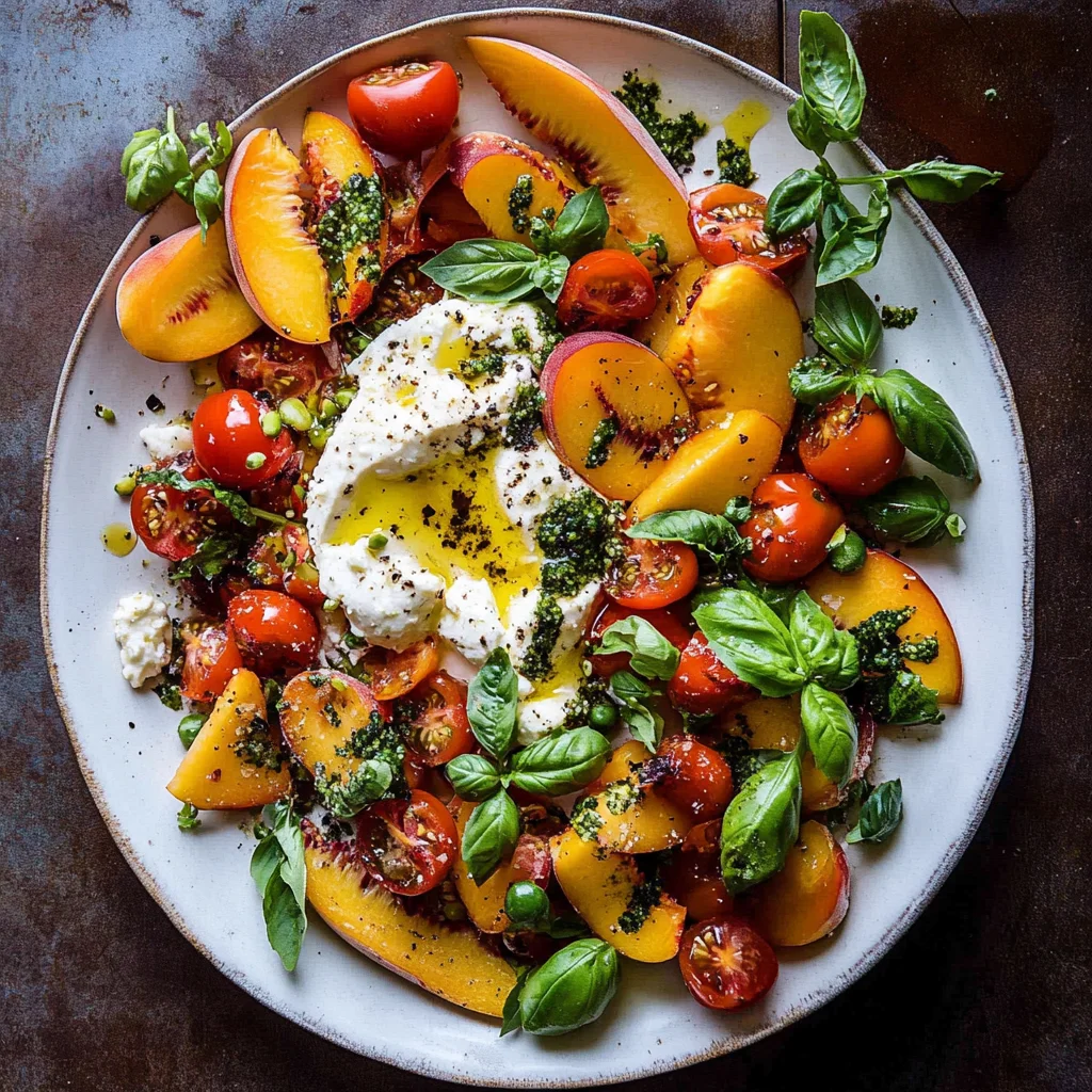 Tomato, Peach, and Burrata Salad