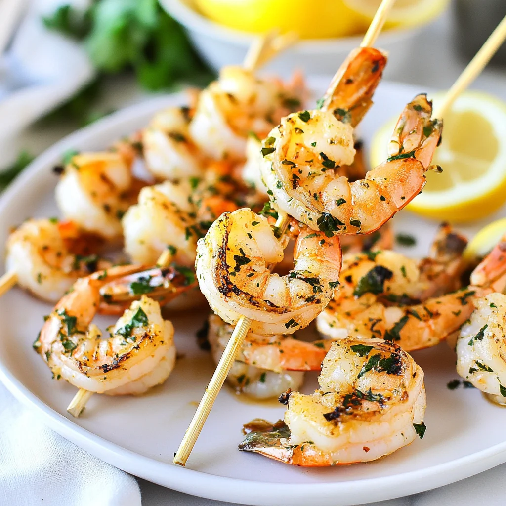 Lemon Garlic Grilled Shrimp Skewers