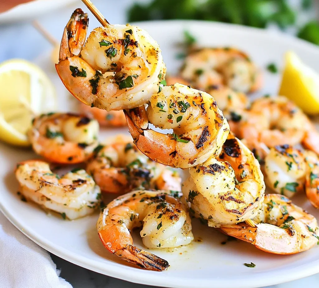 Lemon Garlic Grilled Shrimp Skewers