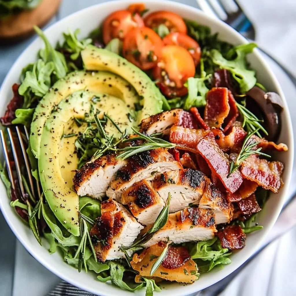 Rosemary Chicken, Turkey Bacon and Avocado Salad
