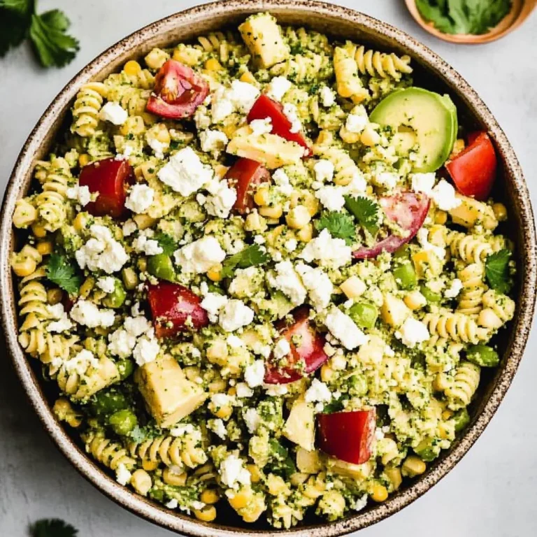 Street Corn Pasta Salad with Cilantro Pesto & Goat Cheese