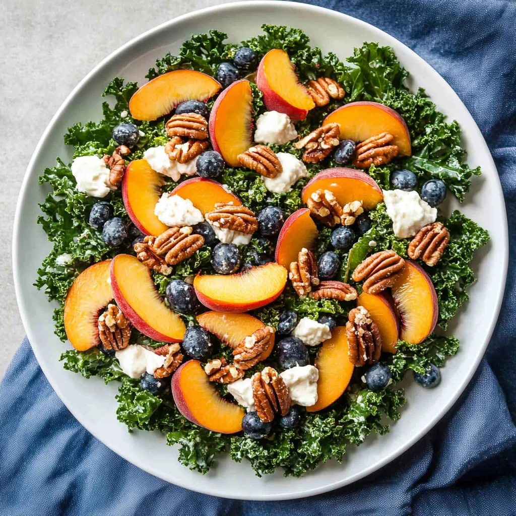 Summer Kale Salad with Peaches and Candied Pecans
