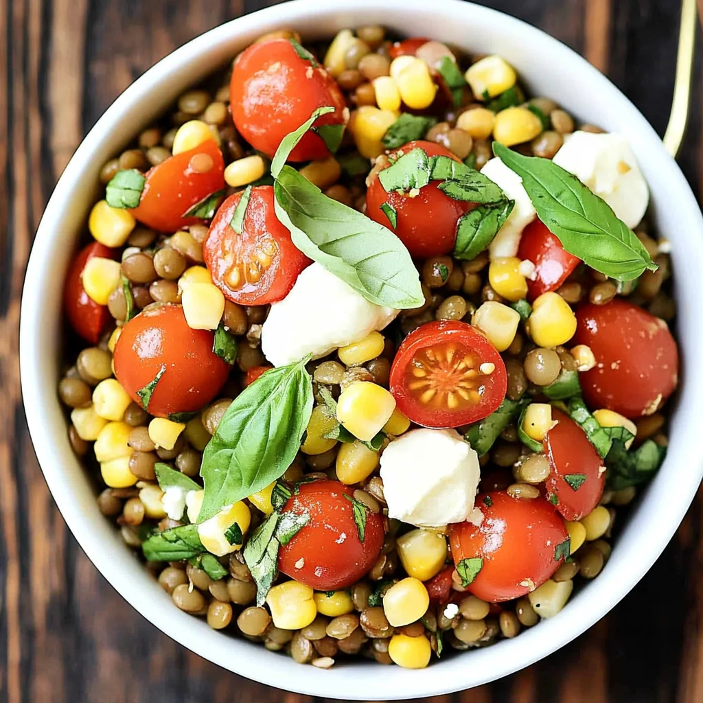 Summer Lentil Salad with Corn, Tomatoes, Mozzarella & Basil