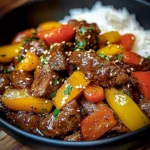 Black Pepper Beef Stir-Fry with Rainbow Peppers and Sesame Finish