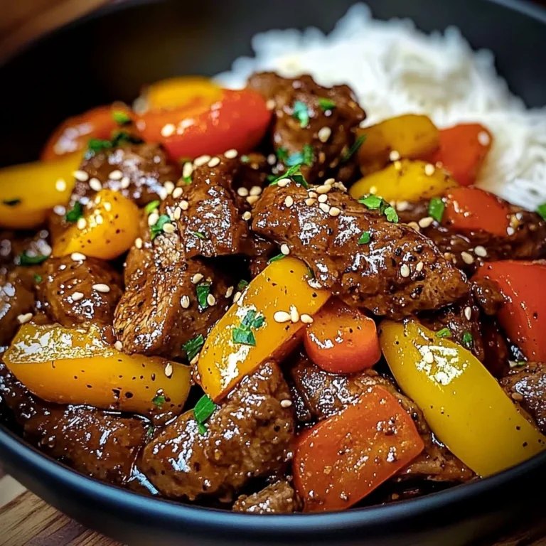 Black Pepper Beef Stir-Fry with Rainbow Peppers and Sesame Finish