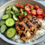 Grilled Chicken with Rice and Fresh Tomato-Cucumber Salad