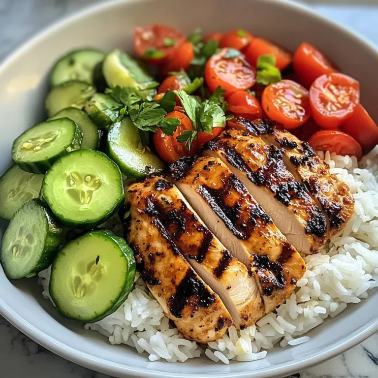 Grilled Chicken with Rice and Fresh Tomato-Cucumber Salad