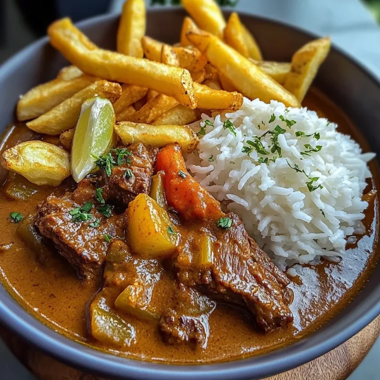 Slow-Cooked Beef Coconut Curry with Rice & Crispy Fries
