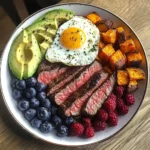 Steak & Sunny Eggs Power Plate with Sweet Potato, Avocado & Berries
