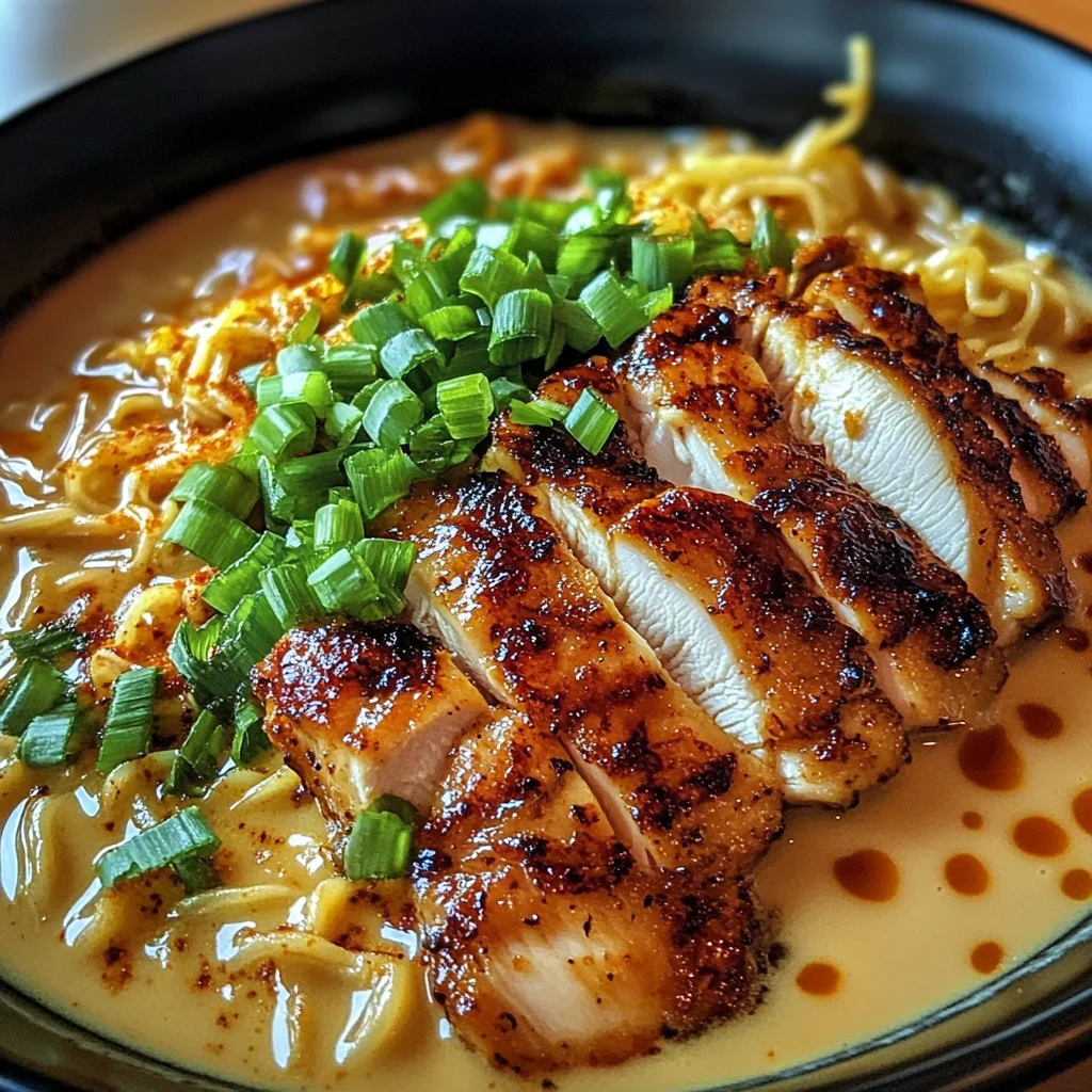 Fiery Chicken Ramen with Creamy Garlic Sauce