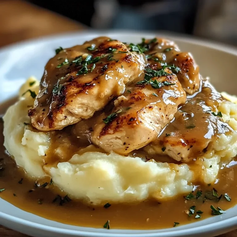Chicken and Garlic Gravy with Cheesy Mashed Potatoes
