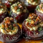 Feta-Parmesan Roasted Stuffed Dates with Honey-Walnut Herb Crunch