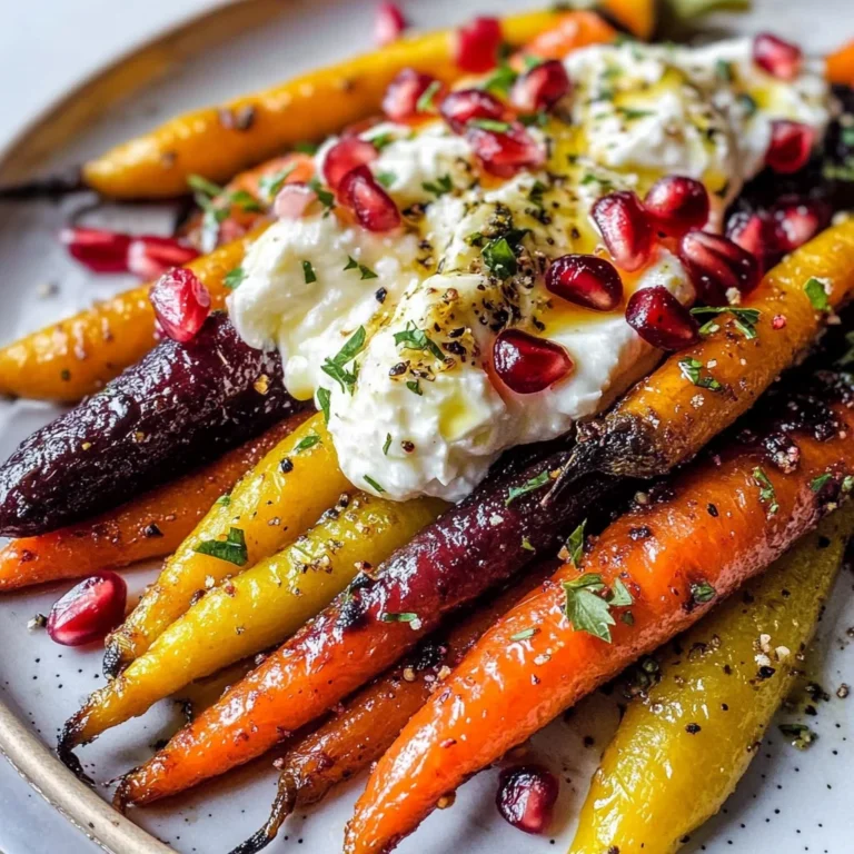 Honey Roasted Rainbow Carrots with Burrata and Pomegranate