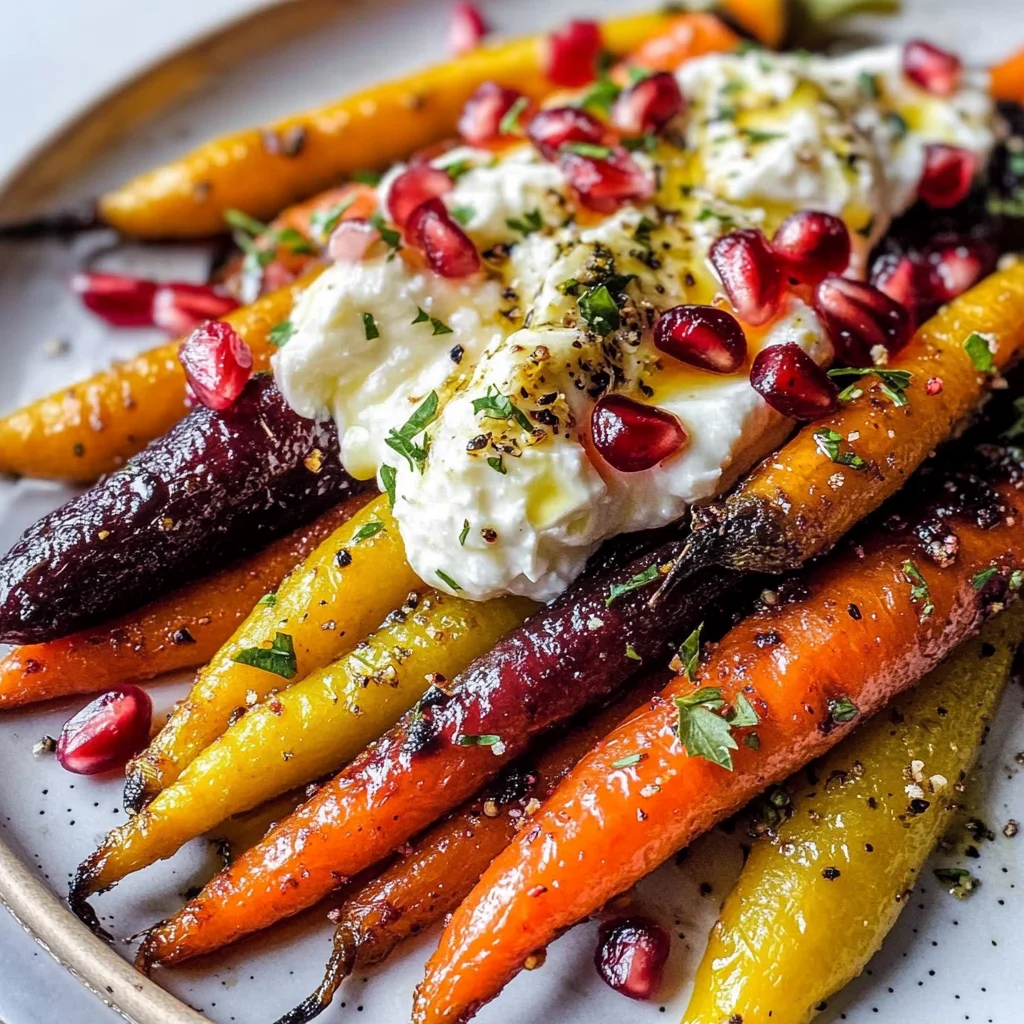 Honey Roasted Rainbow Carrots with Burrata and Pomegranate