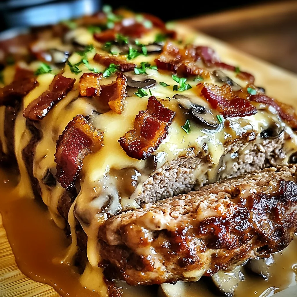 Turkey Bacon Mushroom Swiss Cheese Meatloaf – Easy & Juicy
