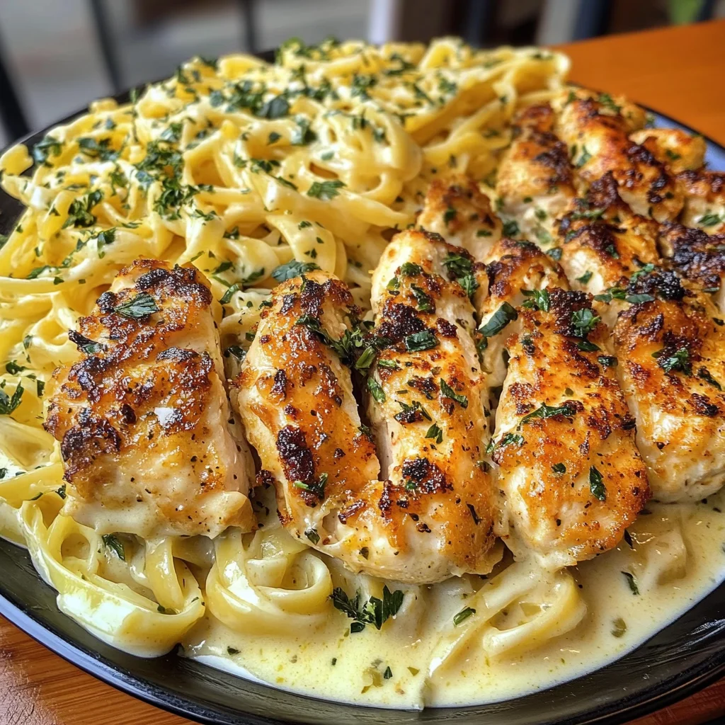 Cajun Chicken Bites with Cheesy Alfredo Linguine