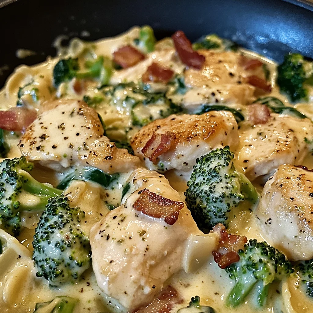 Creamy Chicken Alfredo with Bacon, Spinach & Broccoli