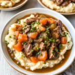 Fall Apple Cider Stew over Mashed Potatoes