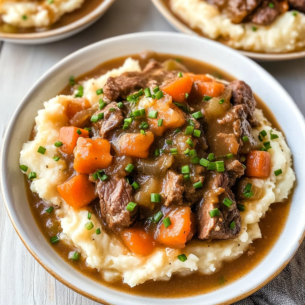 Fall Apple Cider Stew over Mashed Potatoes