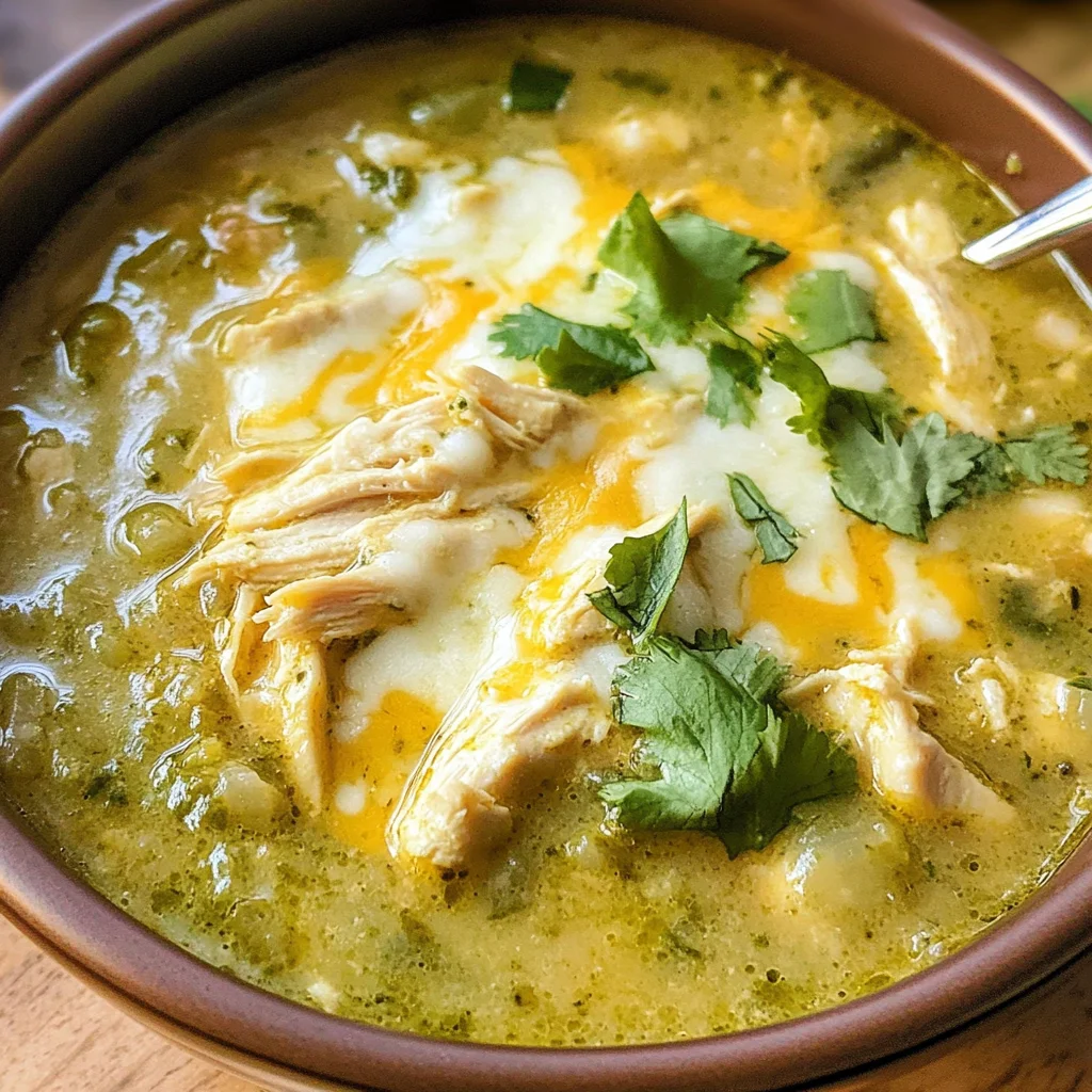 Green Chicken Enchilada Soup - Creamy and Cheesy!