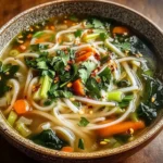 Healing Ginger Garlic Broth with Rice Noodles