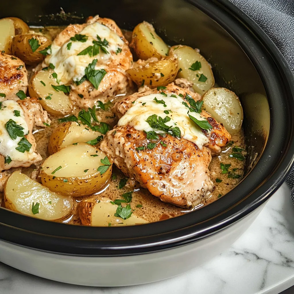 Slow Cooker Parmesan Garlic Chicken and Potatoes