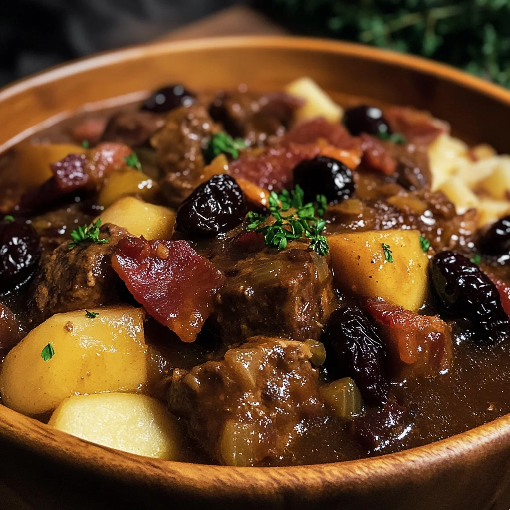 beef Stew with Turkey Bacon, Apples, and Prunes