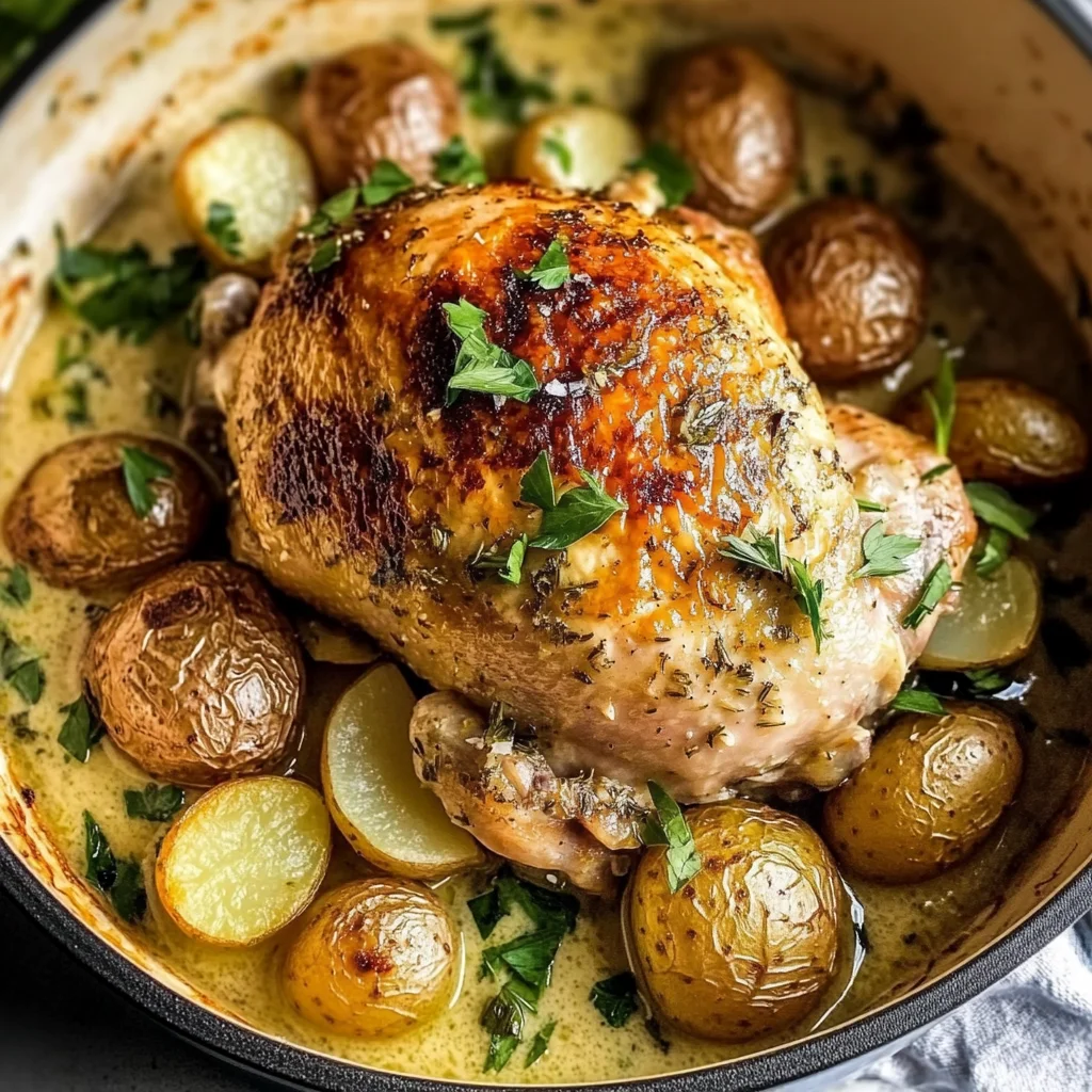 Creamy Lemon and Herb Pot Roasted Chicken