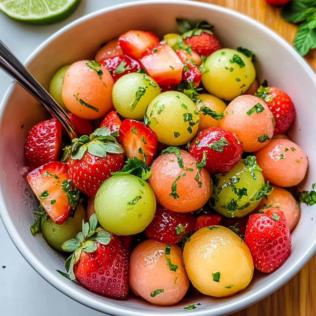 Melon Strawberry Salad with Lime Mint Dressing