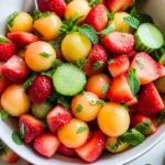 Melon Strawberry Salad with Lime Mint Dressing