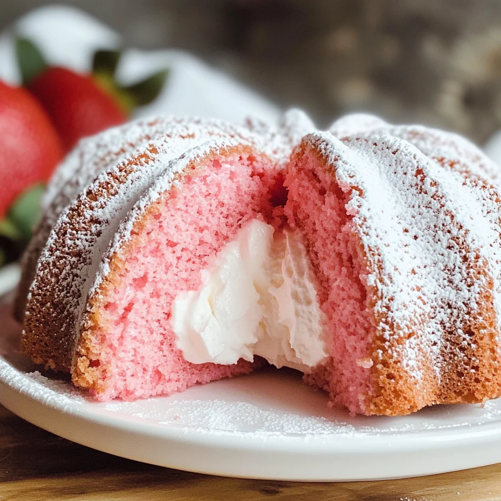Strawberry Marshmallow Cake (Strawberry Bundt Cake with Marshmallow Cream Filling)
