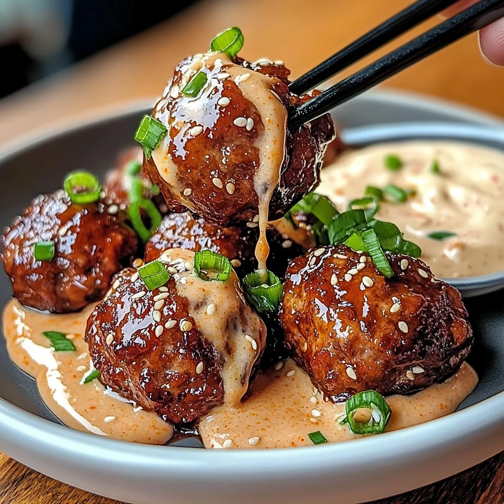 Korean BBQ Meatballs with Spicy Mayo Dip