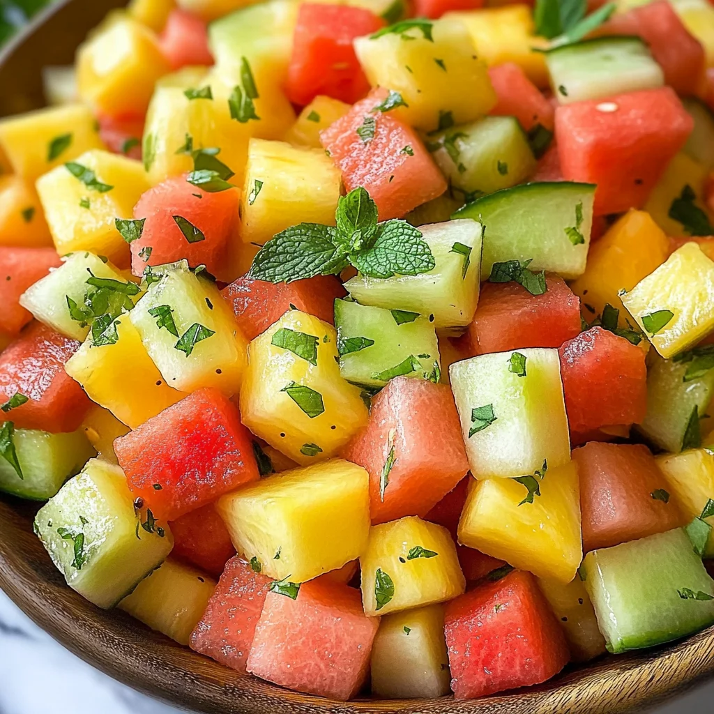 Melon Fruit Salad with Honey, Lime and Mint Dressing