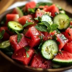 Watermelon Cucumber Mint Salad