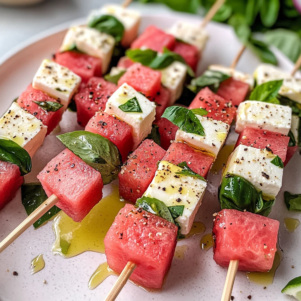 Watermelon Skewers With Feta, Mint, & Basil