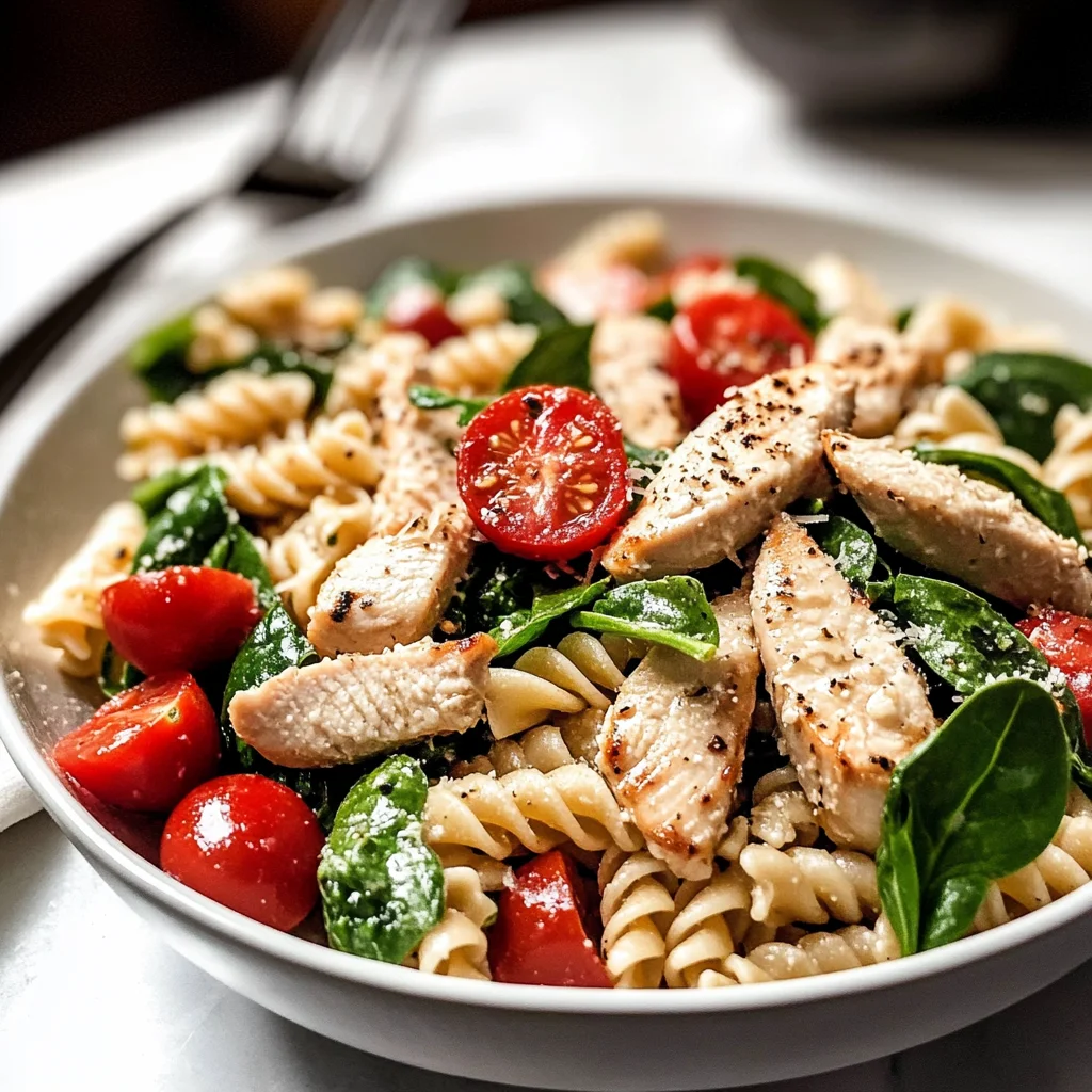 Chicken Pasta Salad with Spinach & Tomatoes